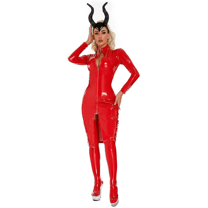 Жіночий боді з ефектом мокрого блиску, латексний костюм, чорний, облягаючий, на довгі рукави, з блискавкою, сексуальний боді, костюм зайчика (Z4 Rot, M)