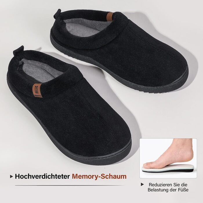 Чоловічі домашні капці MERRIMAC з ефектом пам'яті Memory Foam, протиковзні та зручні, колір темно-чорний, розмір 41/42 EU