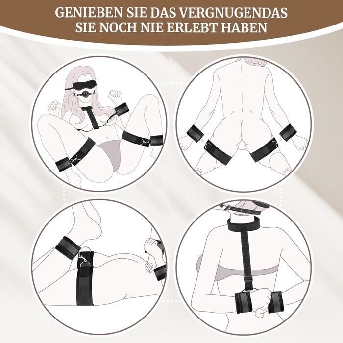 Набір для БДСМ для пар: кайдани, наручники, фіксатори для ніг та рота. Міцний набір для сексуальних ігор.