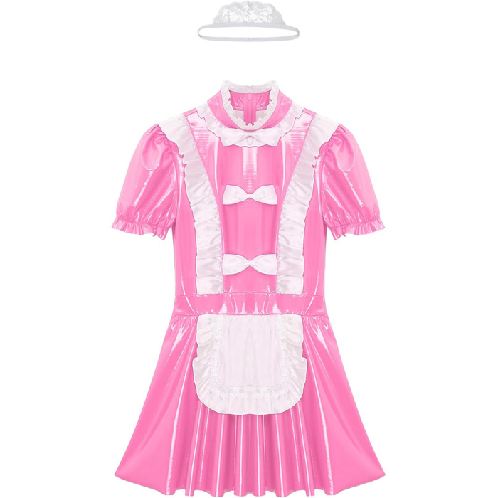 Костюм покоївки Alvivi з ефектом мокрого блиску, міні-сукня з екошкіри, готичний стиль, для карнавалу, Хелловіну, вечірки (4XL, B Рожевий A)