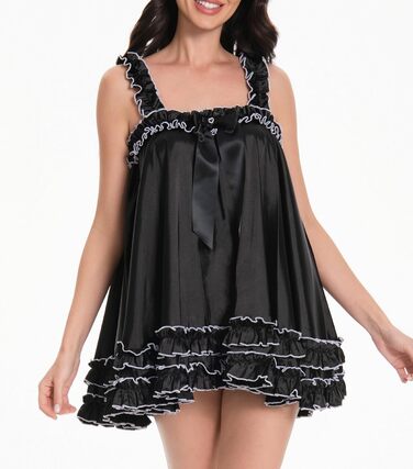 Чорне мереживне боді-сукня Satini Dessous Sissy з рюшами, XXL – для косплею та перевдягання