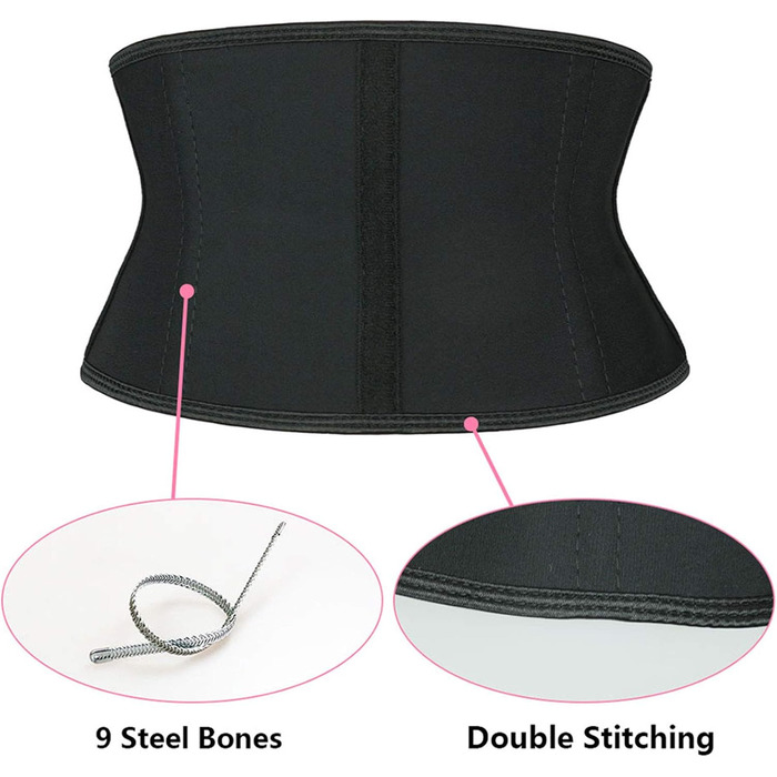 Корсет для фігури жіночий, чорний, 17.8 см, короткий торс, 9 сталевих кісток