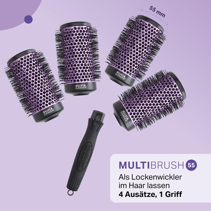 Набір багатофункціональних брашинг-щіток для волосся Olivia Garden Multibrush Curlers Kit (4 насадки та ручка), для створення локонів та об'єму, 55 мм