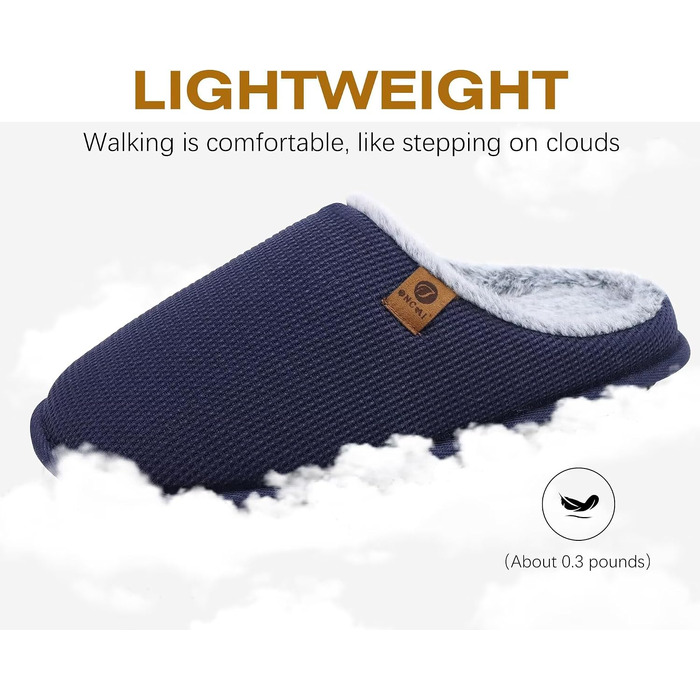 Чоловічі домашні капці ONCAI з ефектом пам'яті Memory Foam, теплі тапочки з підкладкою зі штучного хутра та гумовою підошвою, синій колір, розмір 42 EU