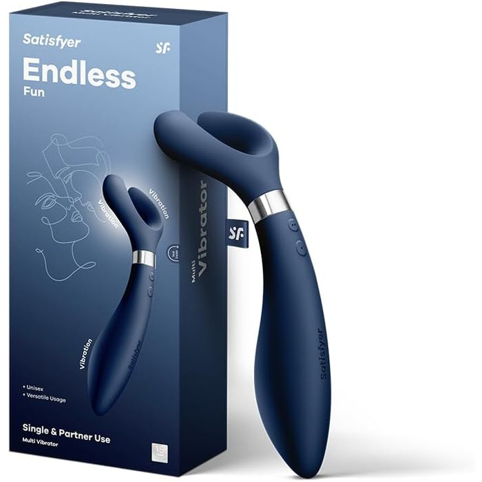 Вібратор Satisfyer Endless Fun для пар: 33 функції, 100 вібрацій, сильний та тихий | Для жінок та чоловіків | Може використовуватись як дildo та для стимуляції клітора | 1 шт. (1 упаковка) (Блакитний)