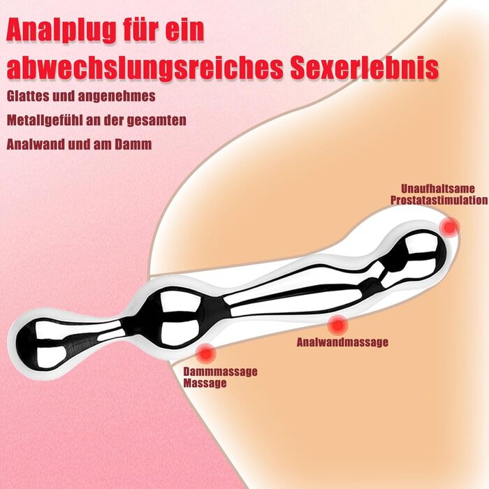 Анальний дildo з нержавіючої сталі з подвійним наконечником для масажу простати. Іграшка для дорослих, для жінок та чоловіків.