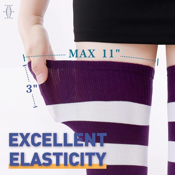 Шкарпетки Kayhoa з бавовни у смужку, до коліна/стегна (M, Синій/Фуксія/Зелений/Фіолетовий)