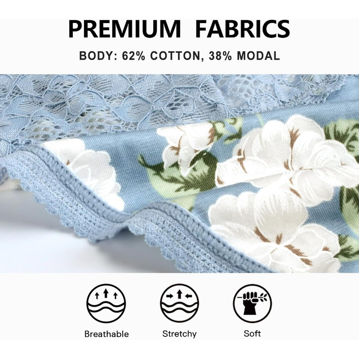 Танга жіночі бавовняні безшовні, мереживні, 5 шт. у наборі, M, з квітами