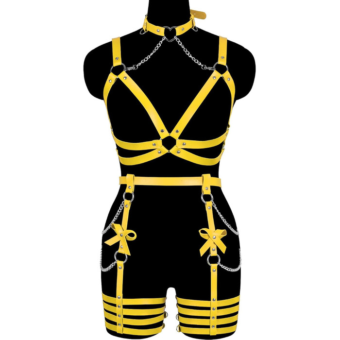 Жіночий шкіряний боді з лямками BANSSGOTH: комплект стрінги з бантиком для танців та святкування, оранжевий/жовтий колір