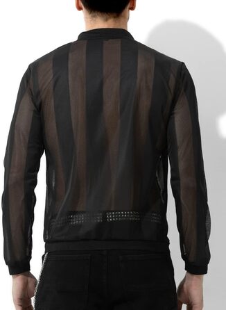 Чоловіча сітчаста сорочка з довгим рукавом Casey Herren Netz Hemden – прозора сітка, модель A1-чорний, розмір L