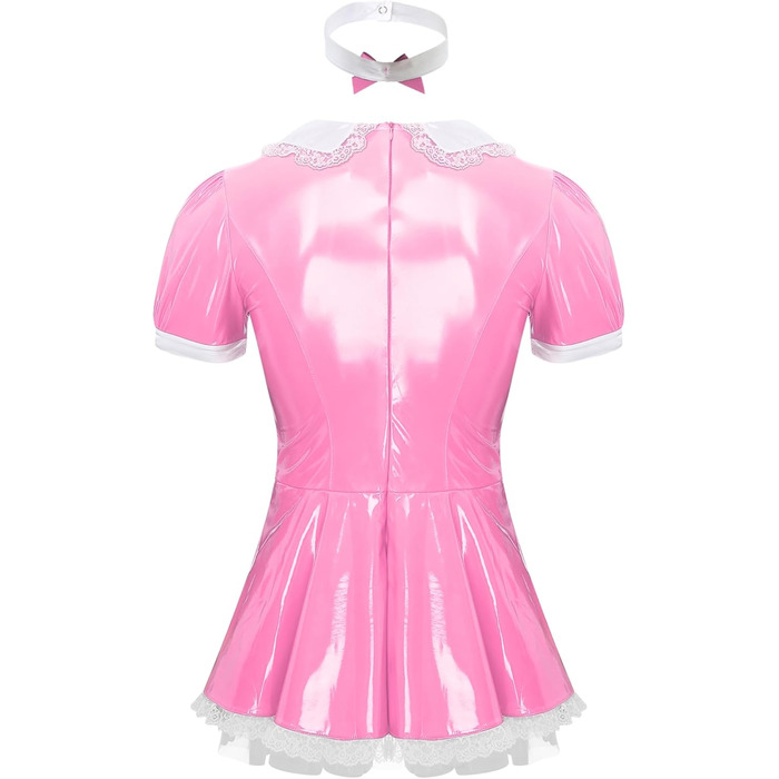 Костюм покоївки FEESHOW для чоловіків з лакового ефекту, костюм покоївки для карнавалу, Хелловіну, косплей (4XL, Рожевий)