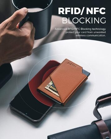 Чоловічий гаманець-картхолдер VULKIT з RFID-захистом, сліма металевий портмоне з висувним механізмом для карток, купюр та монет, коричневий