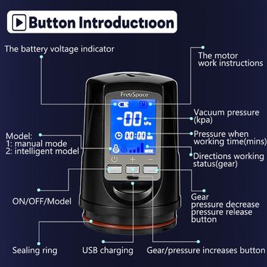 Насос для збільшення статевого члена для чоловіків: 2 режими, 4 рівні тиску, еротична іграшка для дорослих