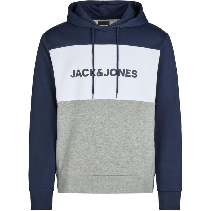 Чоловічий худі Jack & Jones JWHLOGO Blocking Regular Fit з принтом, кольори Navy/Green/Beige, великі розміри (Plus Size)