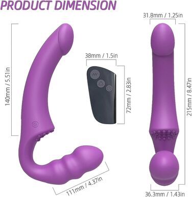 Вібратор для пар з двома головками та пультом керування - 15 режимів, для стимуляції клітора та G-точки, фіолетовий