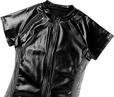 Боді з екошкіри для чоловіків Maeau, блискучий catsuit, леотард, комбінезон, клубний одяг, костюм, шкіряні шорти, мокра шкіра, жилет для Хелловіну, косплей (Чорний, 42)
