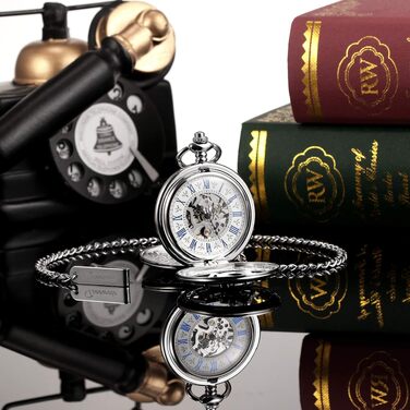 Механічний кишеньковий годинник TREEWETO Fullmetal Alchemist у стилі стімпанк, сріблястий, зі скелетоном та подвійним кришкою та ланцюжком