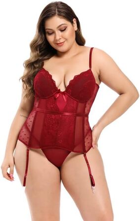 Жіноче корсетне боді з мереживом, витончений дизайн, комплект, фіксуюча білизна, червоний, розмір L