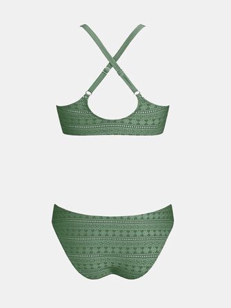 CUPSHE Bikini Set Daen: Роздільний купальник з V-подібним вирізом та зав'язками спереду, низька посадка, крос-бек, темно-зелений візерунок (M, світло-зелений, текстурований)