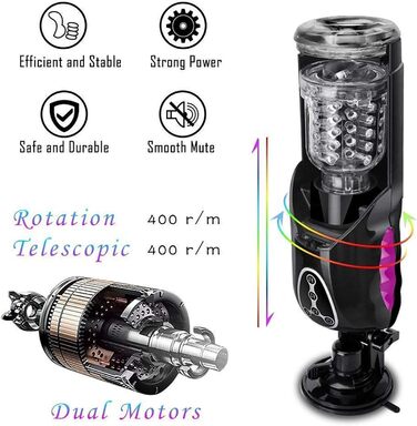Мастурбатор з підігрівом для чоловіків, 10 режимів ротації та 10 телескопічних режимів