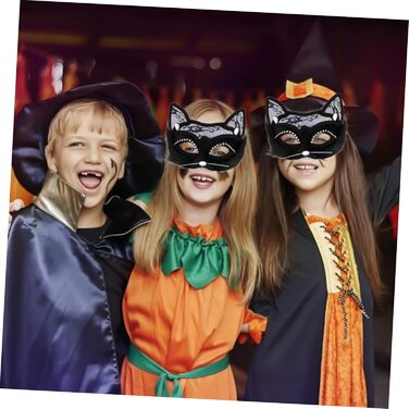 Маска котячого обличчя Holibanna для Хелловіну, 8 шт. - чорна маска, маска для карнавалу, плюшеві маски з мереживом