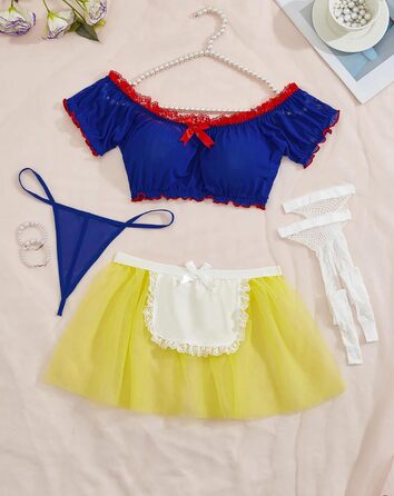 Жіноча білизна Aranmei: мереживний прозорий комплект для косплею, 4-елементний (з панчохами), блакитний+жовтий, розмір L