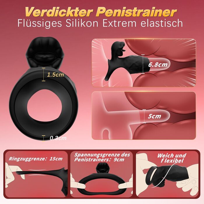 Пеніс-кільце Tagnaff з подвійною затримкою для пар: покращена стимуляція G-точки, 9 режимів, чорний