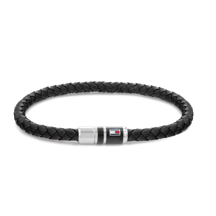 Чоловічий плетений шкіряний браслет Tommy Hilfiger (чорний)