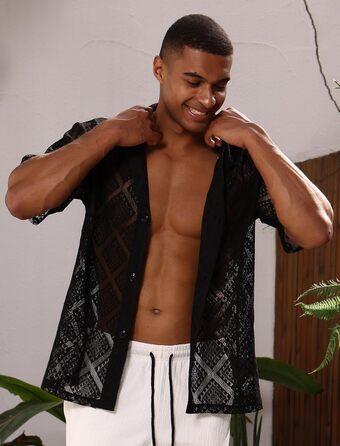 Чоловіча прозора сітчаста сорочка для музичного фестивалю, Rave, клубного одягу, чорна, розмір M