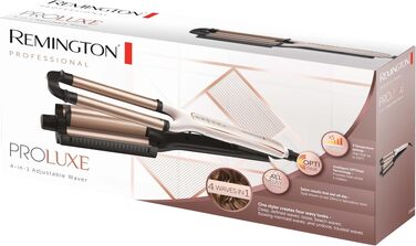 Мультистайлер 4-в-1 Remington ProLuxe CI91AW для завивки та гофре: плойка для пляжних та природних хвиль, цифровий дисплей, регулювання температури до 210°C, колір Біла троянда