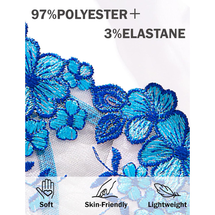 AEAU Комплект спідньої білизни: мереживний бюстгальтер та танга, прозорий, push-up, мереживний, квітковий, S-XL (блакитний, M)