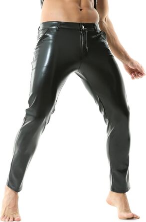 Чоловічі легінси YUFEIDA з еластичної шкіри (PU), класичний дизайн, чорні, XL