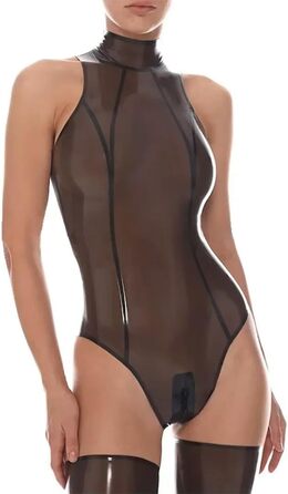 Комбінезон з латексу DAIJES, чорний, без рукавів, з високим вирізом, для вечірок та сцени