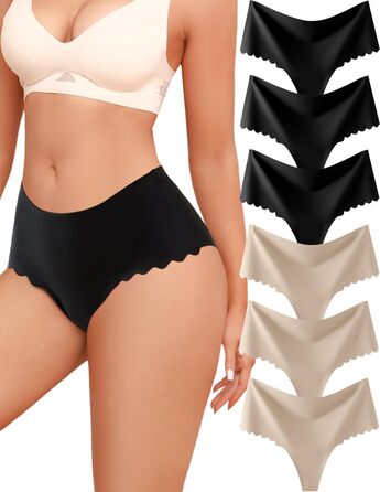 Тонгі жіночі A of SHE з високою талією, 6 шт. в упаковці, безшовні, з хвилястим краєм, сексуальні труси (M)