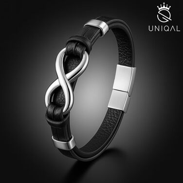 Чоловічий шкіряний браслет UNIQAL 'INFINITY' з нержавіючої сталі, чорний, 23 см, у подарунковій коробці