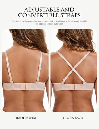 Wingslove Дирндль бюстгальтер з кісточками для жінок, мереживний балконет, прозорий, без підкладки, для великої груди, м'який та зручний (Рожево-бежевий, 80F)