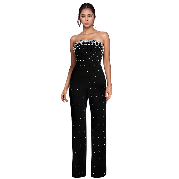 Жіночий ромпер з стразами Nagfar - сексуальний комбінезон для вечірнього виходу, коктейльної вечірки, клубу (D53 Schwarz, XL)