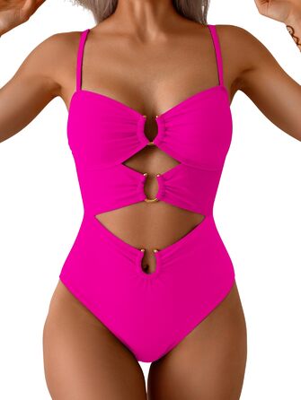 Жіночий купальник Eomenie суцільний, з вирізом, рожевий (Hot Pink), розмір M