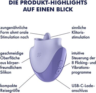 Satisfyer Tongue Dancer: Вібратор для клітора з функцією язичка, 8 режимів вібрації та 8 режимів стимуляції, силікон, водонепроникний (IPX7)