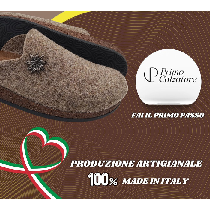 Зимові домашні капці Alpine Clogs з вареної вовни, теплі тірольські пантолети унісекс, 100% Made in Italy, колір Taupe, розмір 46 EU