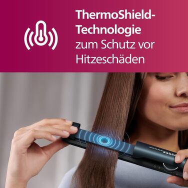 Випрямляч для волосся Philips 7000 Series BHS732/00 з технологією ThermoShield, іонізацією та керамічними пластинами з аргановою олією, Блакитно-зелений металік