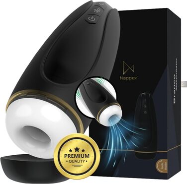 Електричний мастубатор для чоловіків Nappex Branco з потужним всмоктуванням та вібрацією, режим оргазму, чорний