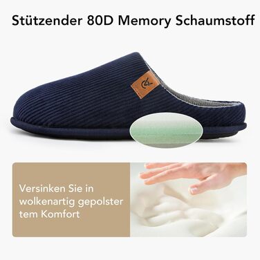 Чоловічі домашні капці VeraCosy з ефектом пам'яті з вельвету, антиковзальна підошва, темно-сині (розмір 42/43 EU)