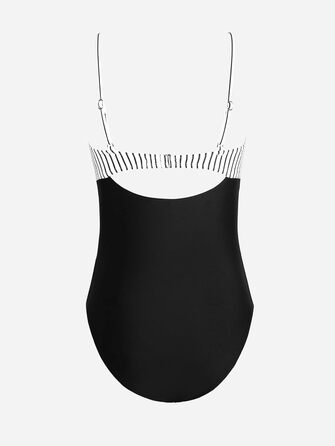 CUPSHE купальник з вирізом, ефект зав'язування, прихована талія, з декоративними вставками, цілісний, чорно-білий, в смужку (M)