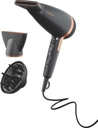 Фен для волосся Grundig HD 8080 2300W з іонною функцією, керамічним покриттям та Smart Sensor, професійний AC-двигун, чорний/розове золото