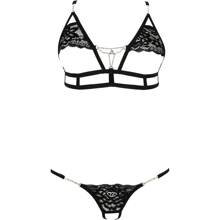Анаїс Аппарель: Комплект спідньої білизни для жінок - бюстгальтер та стрінг з гумки та мережива, прозорий, чорний, розмір L