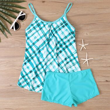 Tankini жіночий з ефектом корекції фігури, пляжний купальник роздільний, великий розмір (XL, блакитний)