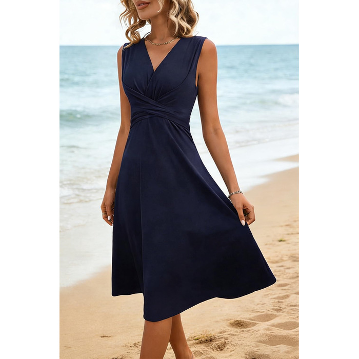 Елегантна сукня-сарафан Soerkleid Daen з V-подібним вирізом та запахом, вечірня сукня для гостей на весілля та свят, темно-синя (XL)