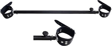 Металева розпірна стійка для бондейджу чорного кольору з шкіряними наручниками для ніг - розпірник ніг