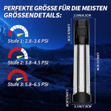 Електрична вакуумна помпа для збільшення пеніса з LED-червоною терапією, смарт-індикатором тиску, 3 рівні всмоктування та ручним режимом, вологостійка іграшка для чоловіків